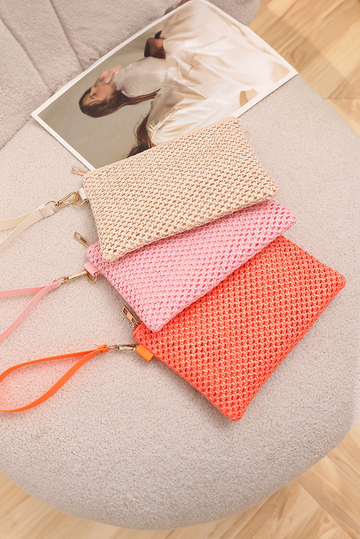 Woven Zipper Wrist Strap Square Handbag