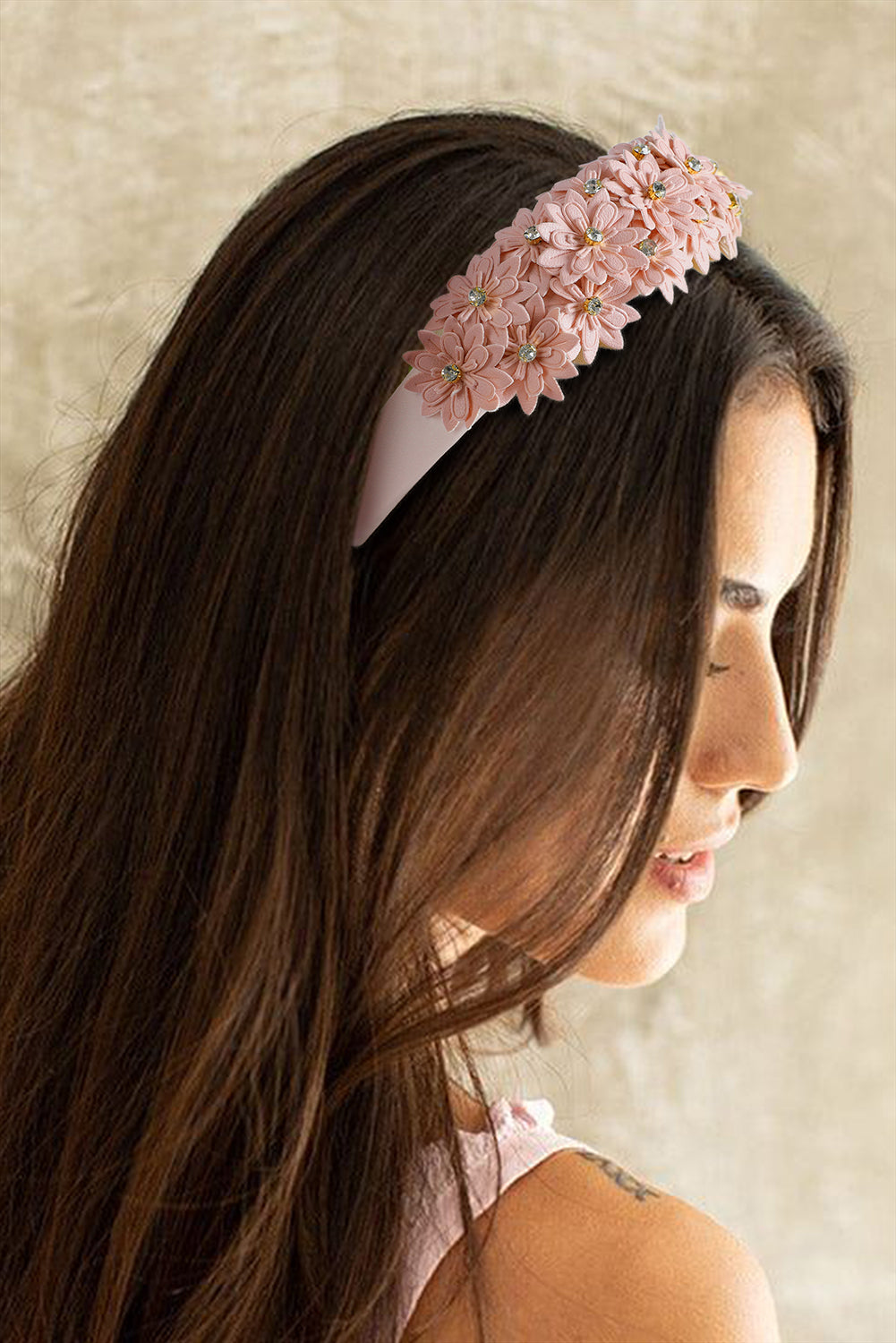 Multi Layer Flower Rhinestone Wide Headband