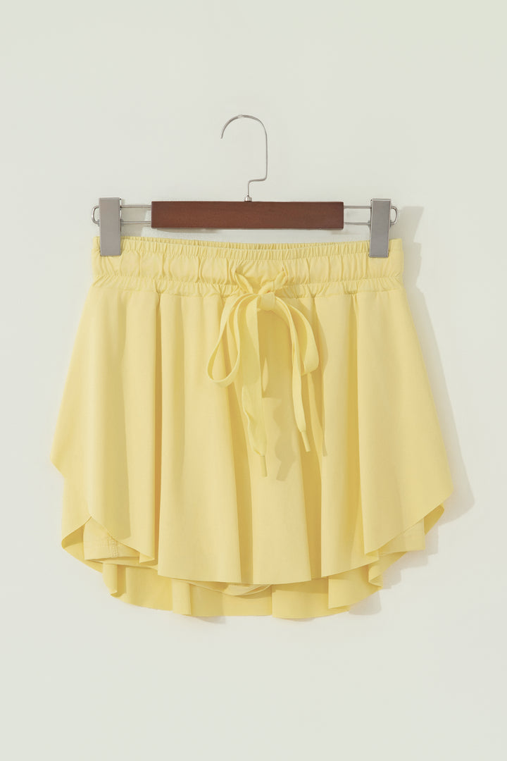 Yellow Cream Drawstring Elastic Waistband Lined Tennis Skorts
