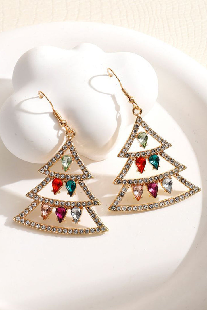 Gem Decor Rhinestone Christmas Tree Holiday Hook Earrings