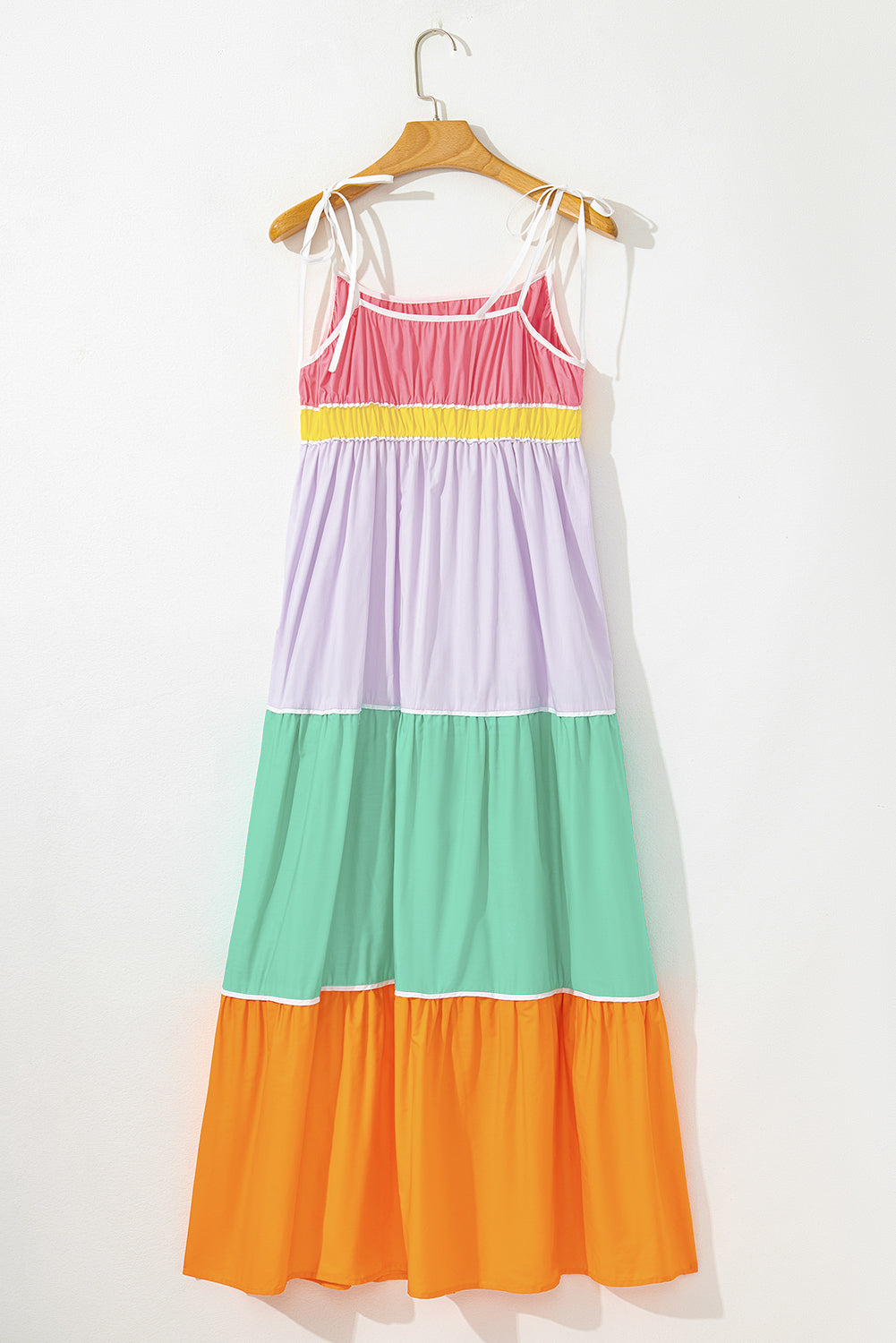 Colorblock Self-tie Straps High Waist Flowy Maxi Dress with Pockets