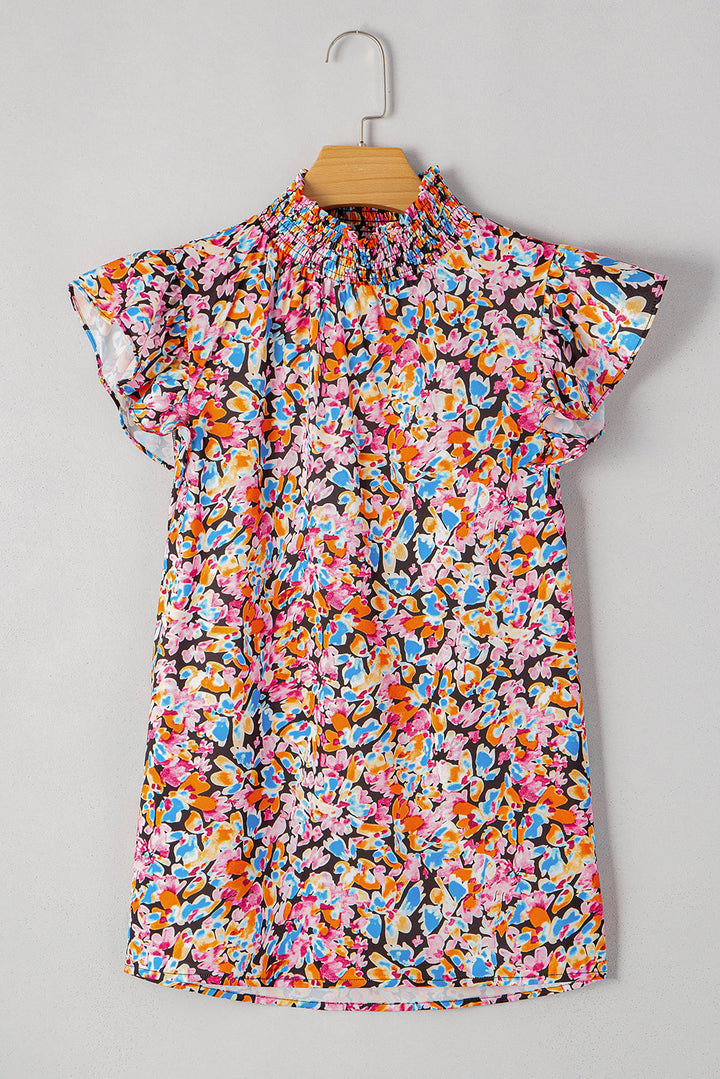 floral print flutter sleeve blouse top