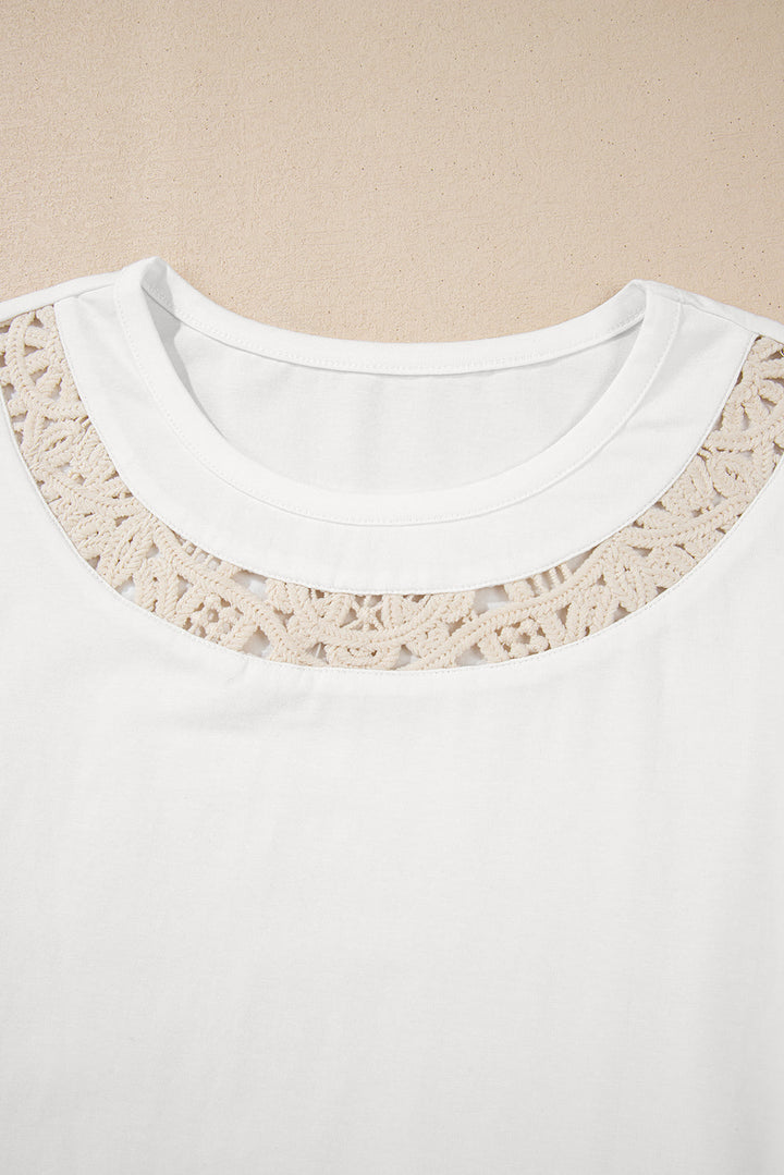Lace Crochet Crew Neck Casual T Shirt