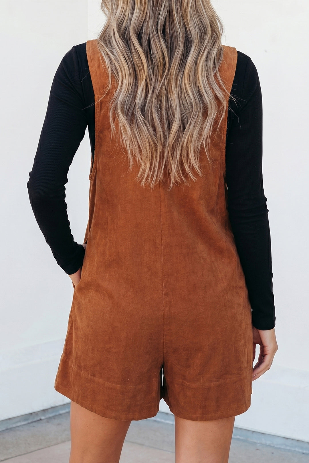 Cinnamon Tie V Neck Sleeveless Corduroy Romper