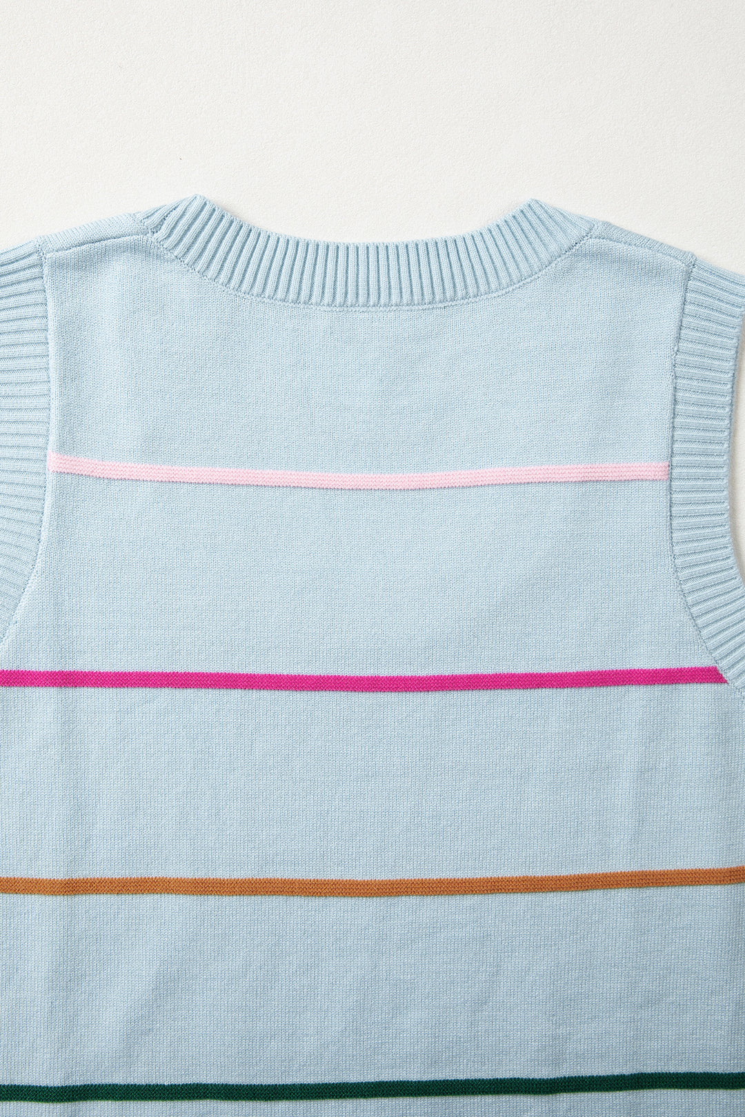 Sky Blue Stripe Round Neck Knitted Sweater Tank