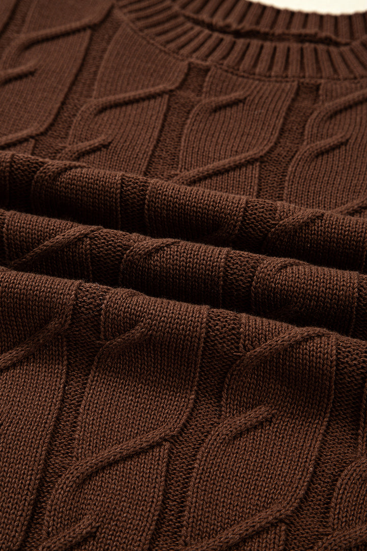 Cable Texture Crew Neck Short Sleeve Sweater Top