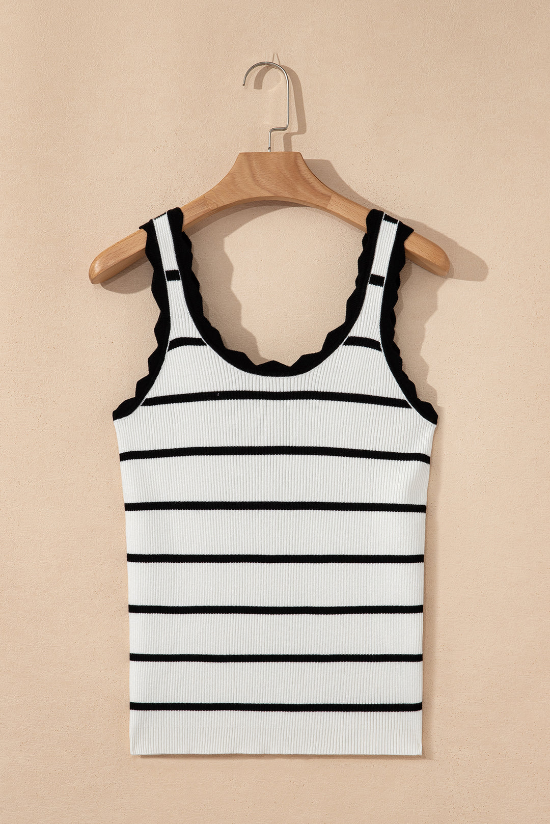 Black Striped Scalloped Edge U Neck Sleeveless Sweater Vest