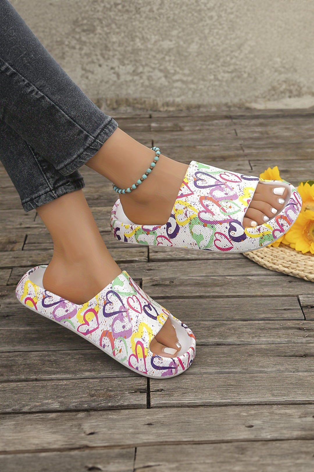 Colorful Heart Print EVA Slippers