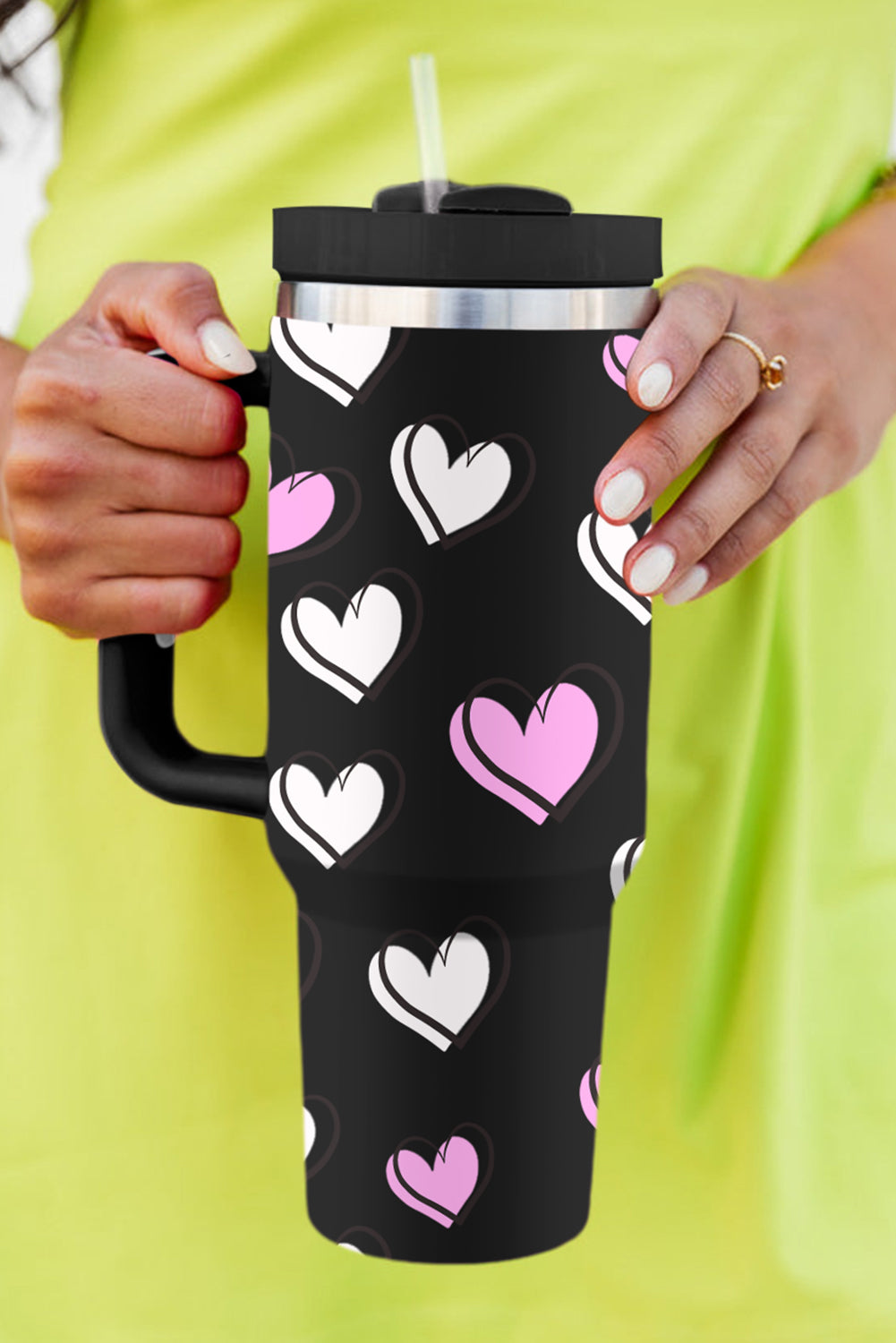 Tasse isotherme avec poignée et imprimé cœur de la Saint-Valentin (40 oz)