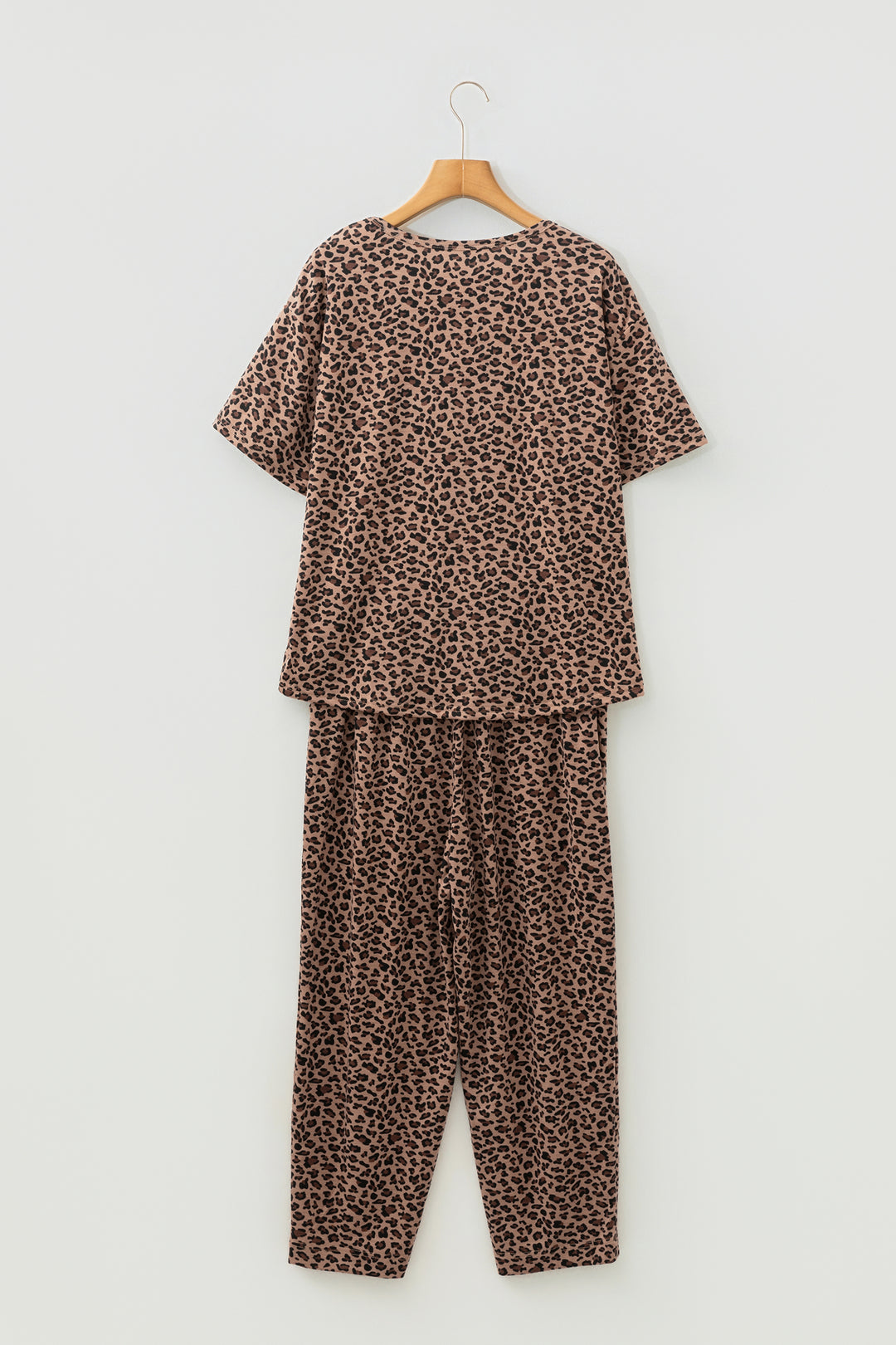 Brown Leopard High-Low Loose Tee Ankle Length Pants Set