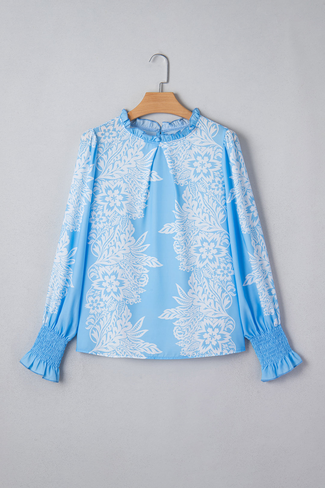 Ruffled Collar Puff Sleeve Flower Blouse