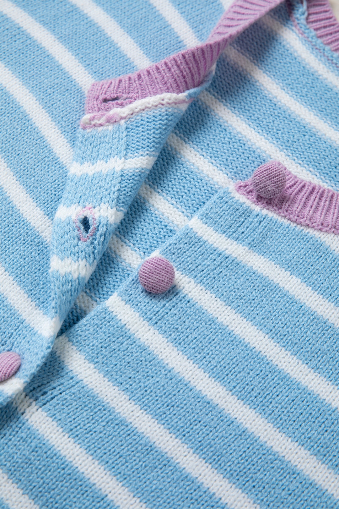 Sky Blue Stripe Striped Long Sleeve Round Neck Open Front Cardigan