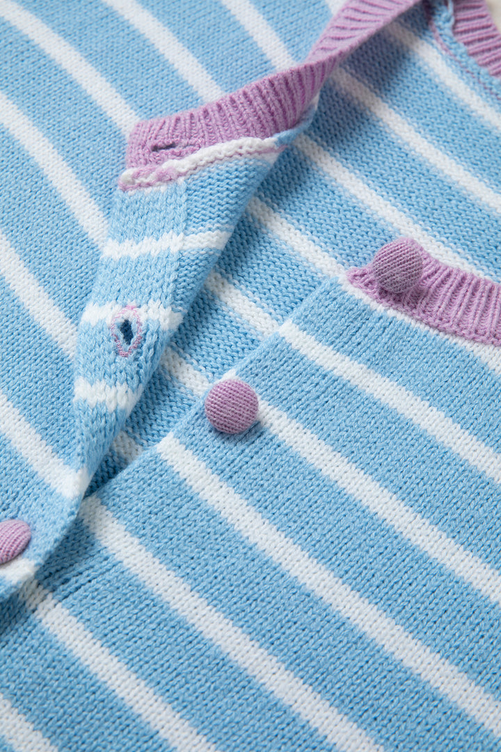 Sky Blue Stripe Striped Long Sleeve Round Neck Open Front Cardigan