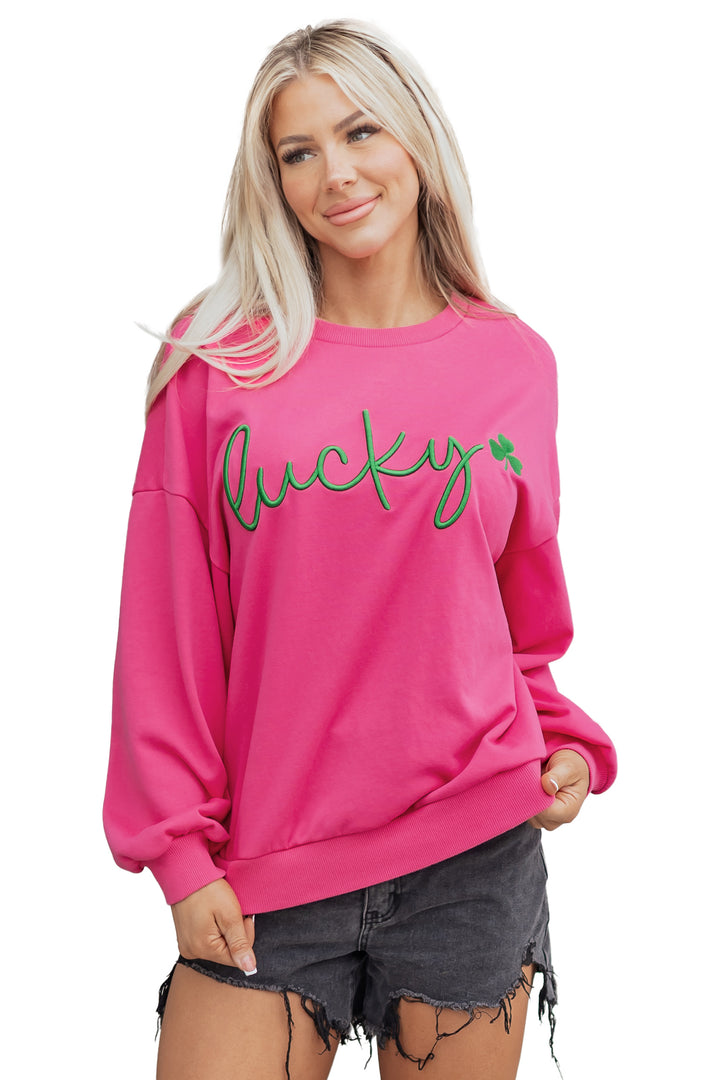 Lucky Clover Embroidered Loose Pullover Sweatshirt