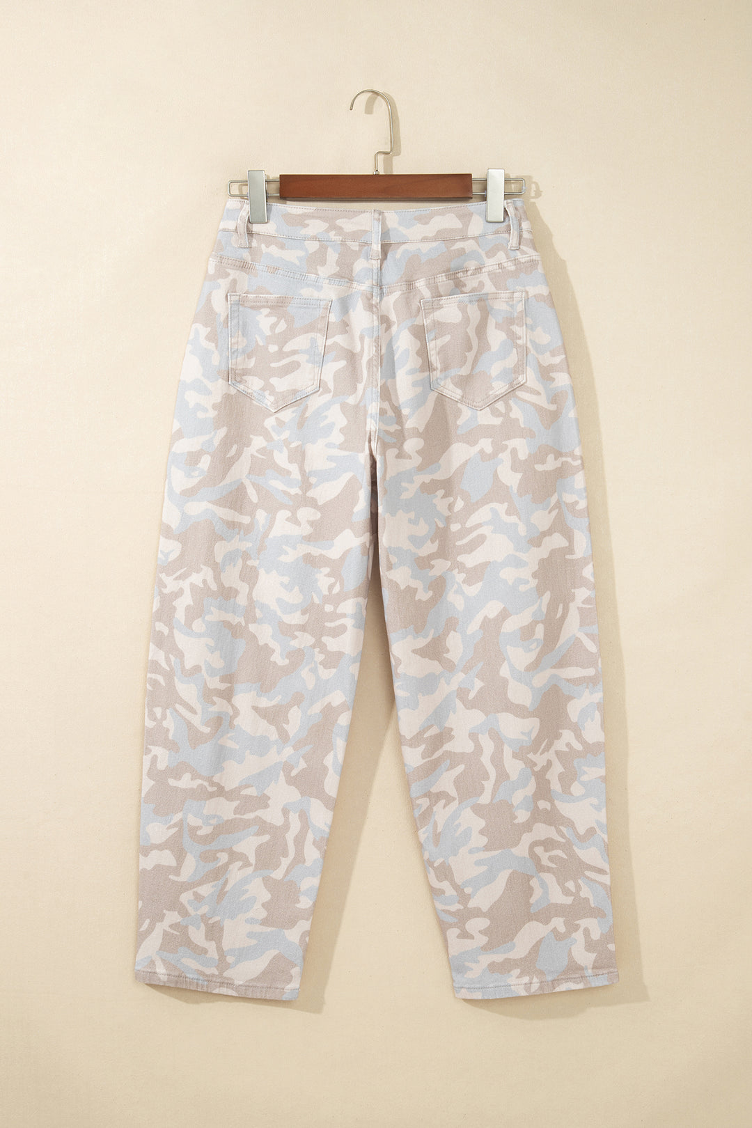 Khaki Camouflage Print Pocket Ankle-Length Barrel Jeans