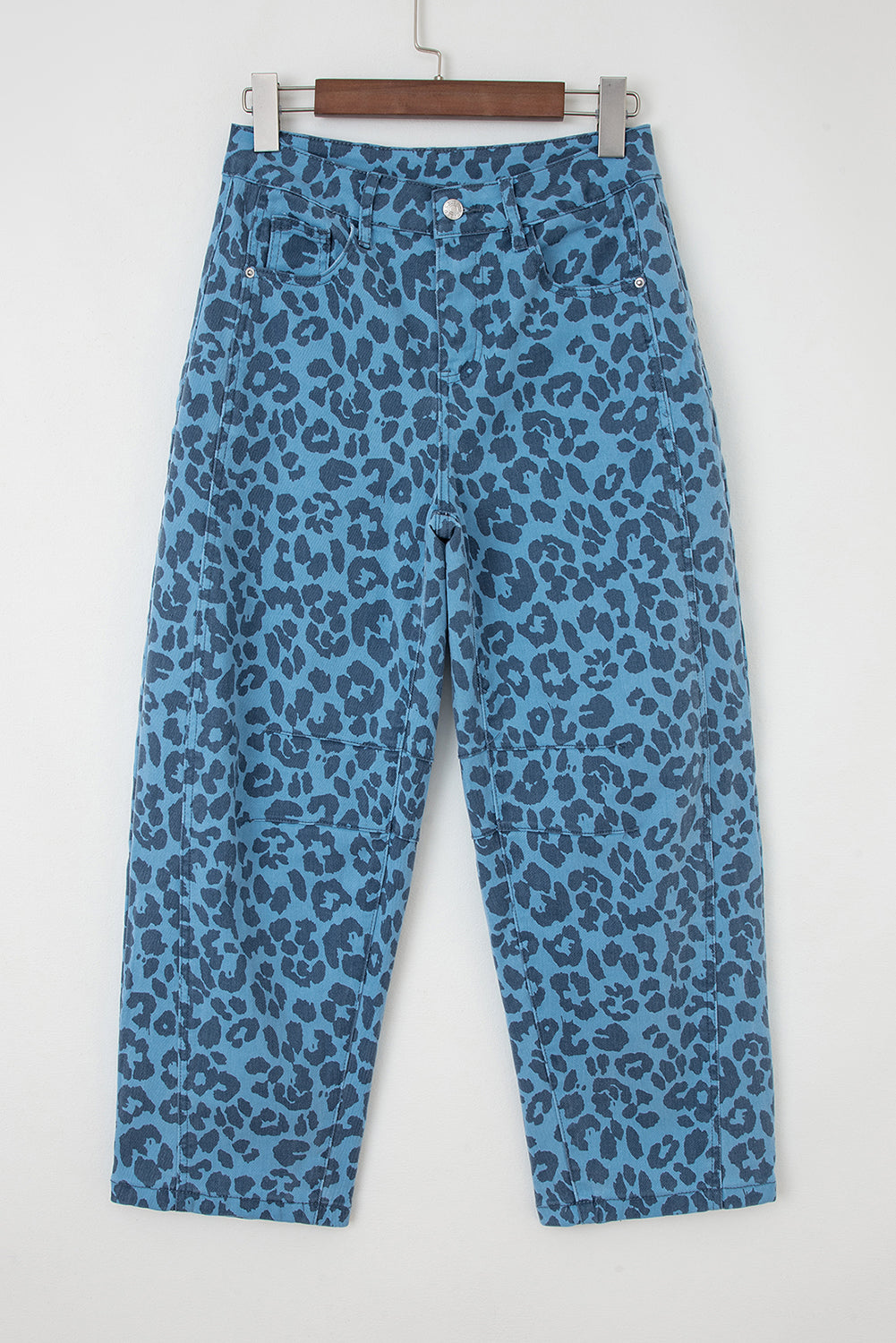 Sky Blue Leopard Print Barrel Leg Jeans