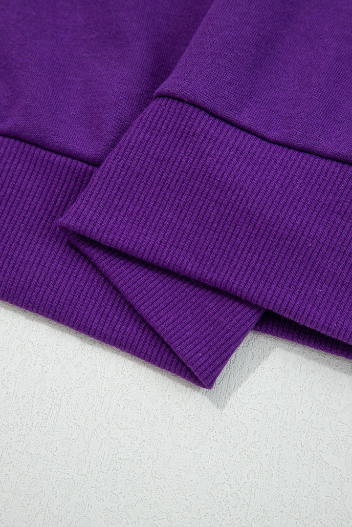 Tillandsia Purple Varsity Stripe Detail Drop Shoulder Pullover Mini Skort Set
