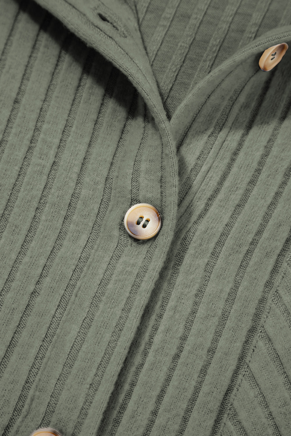 Mist Green Thermal Ribbed Texture Button Up Shacket