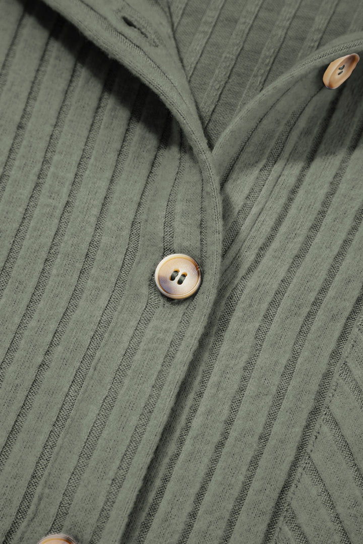 Mist Green Thermal Ribbed Texture Button Up Shacket