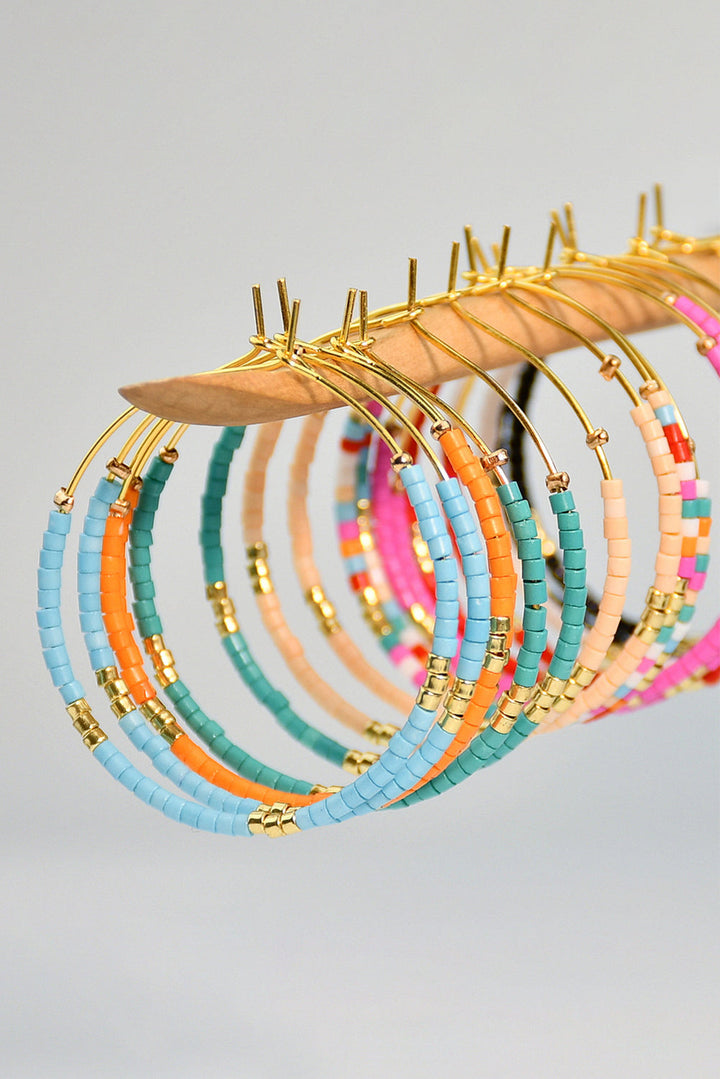 1 Pairs of Rice Beads Gold Plated Alloy Hoop Earrings