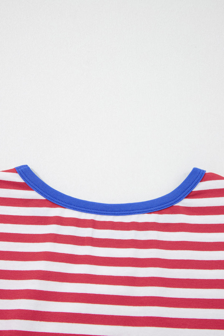 Red Nautical Tie Contrast Trim Round Neck T Shirt Mini Dress