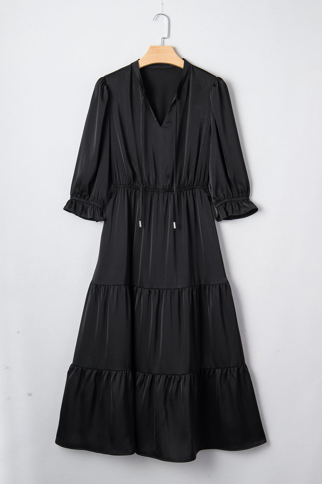 Flounced Bracelet Sleeve V Neck Tiered Maxi Dress