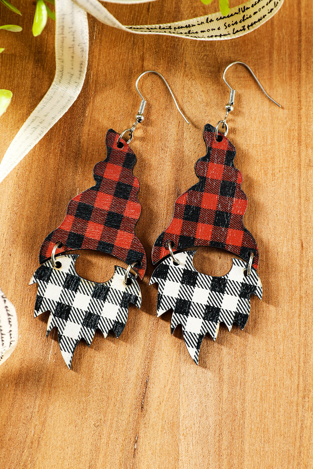 Boucles d'oreilles pendantes de Noël à imprimé écossais