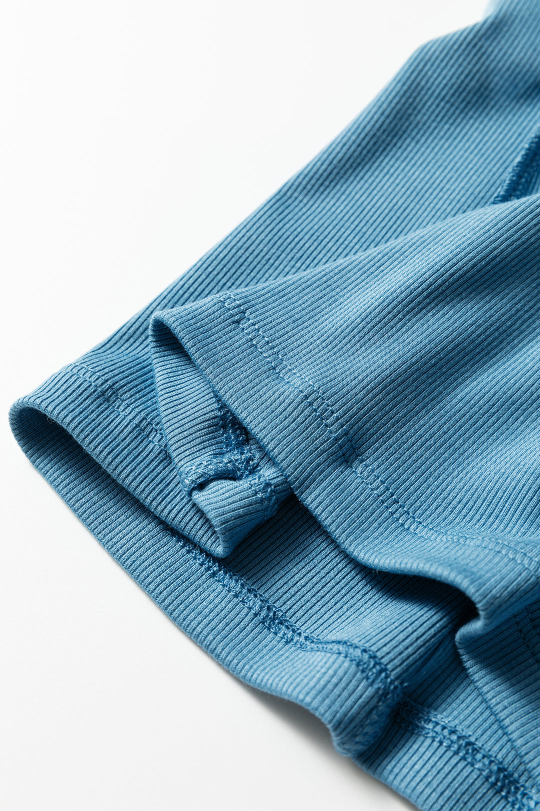 Summer Blue Crew Neck Cap Sleeve Ribbed T Shirt