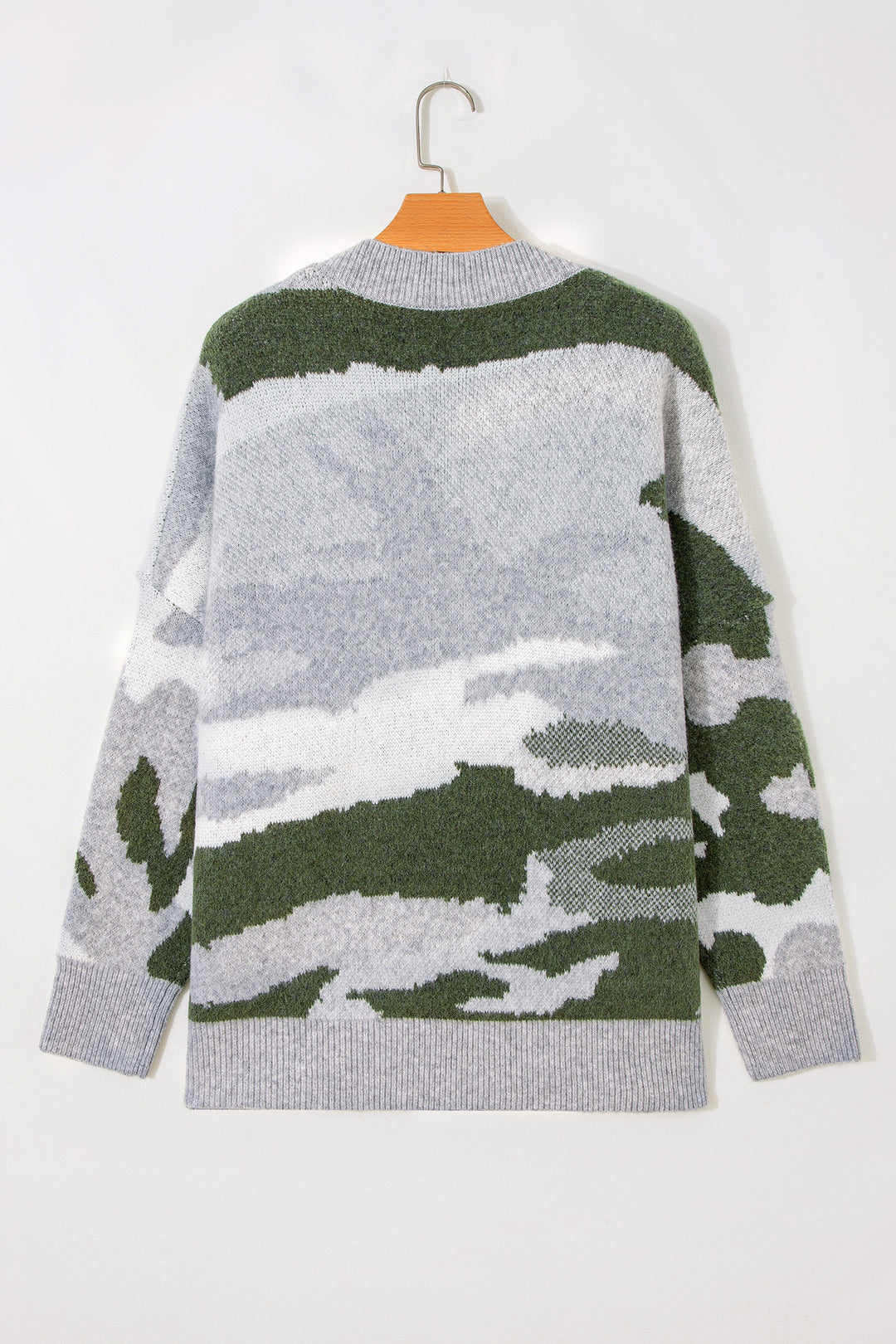 Green Camouflage V Neck Button Front Cardigan