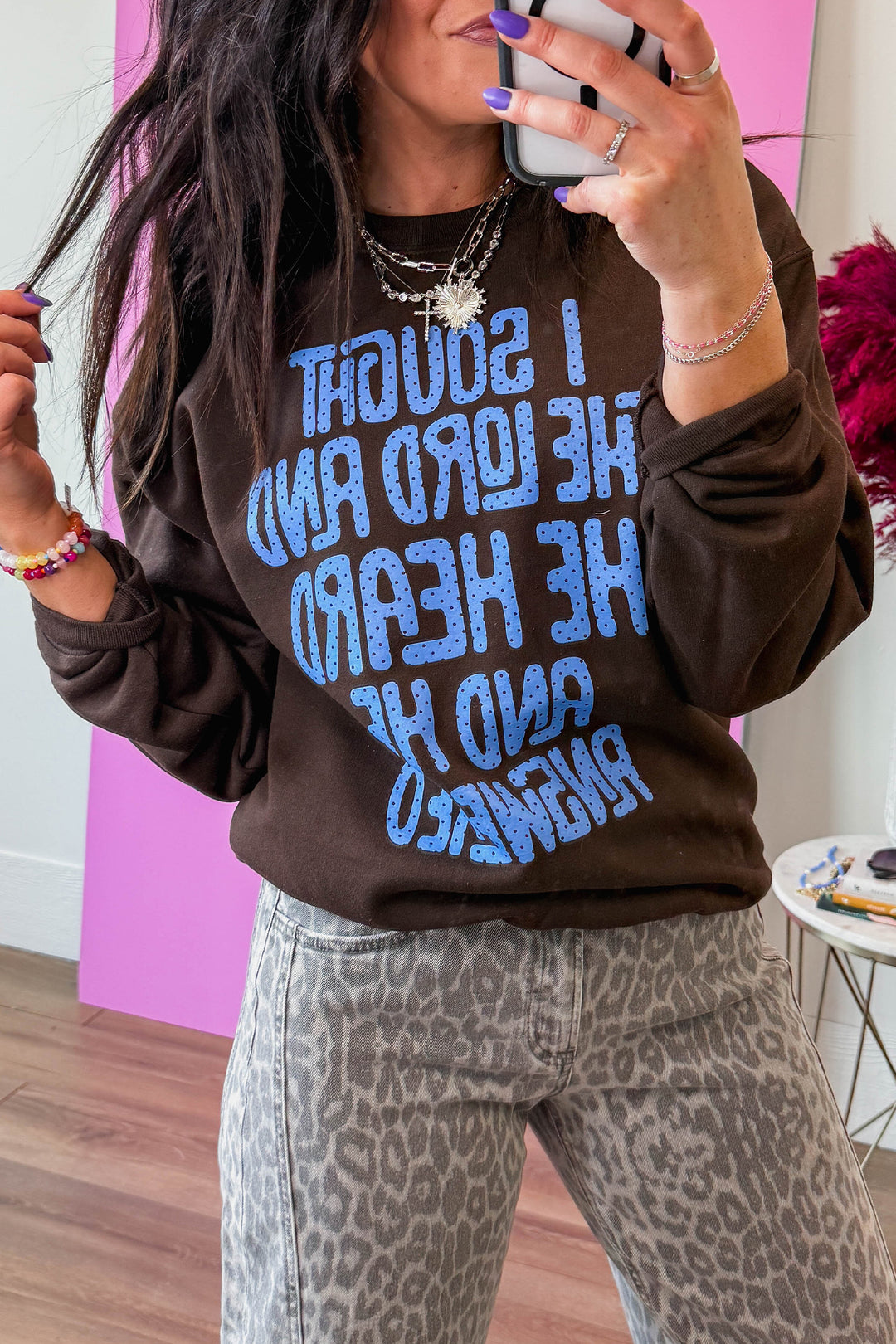 Coffee Polka Dot Slogan Print Casual Pullover Sweatshirt