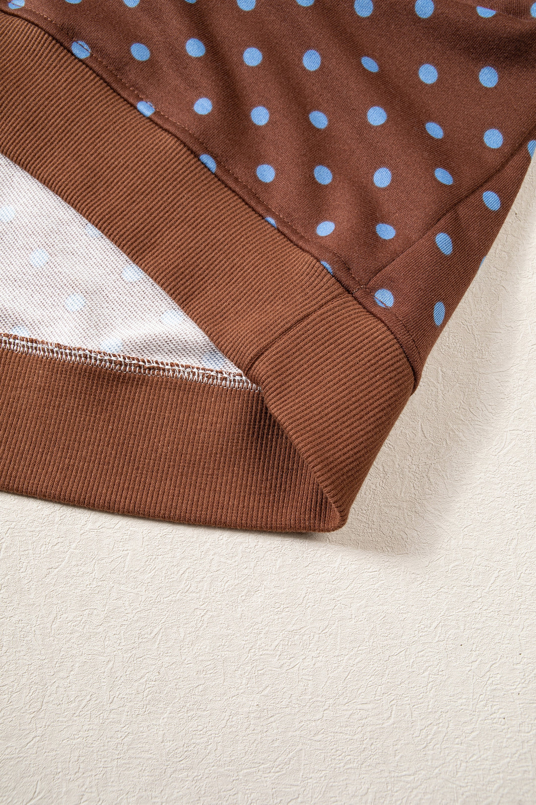 Brown Polka Dot Drawstring Wide Leg Long Sleeve Top Pant Set
