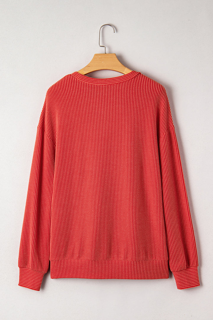 Twisted Rib Outlined Merry Letter Graphic Loose Long Sleeve Top