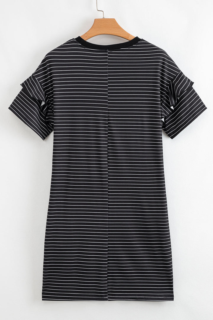 ruffled short sleeve crew neck t shirt shift mini dress 1