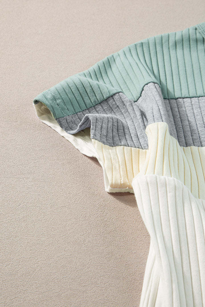 Ribbed Color Block Patchwork T-shirt