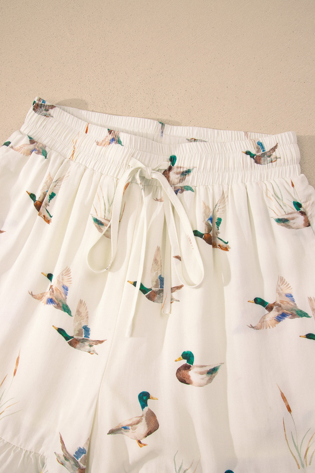 Beige Mallard Print Shirt Style Short Two Piece Set