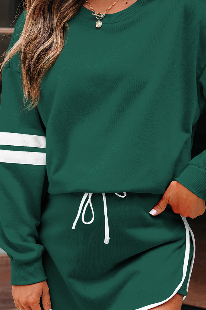 Evergreen Varsity Stripe Detail Pullover Mini Skort Set
