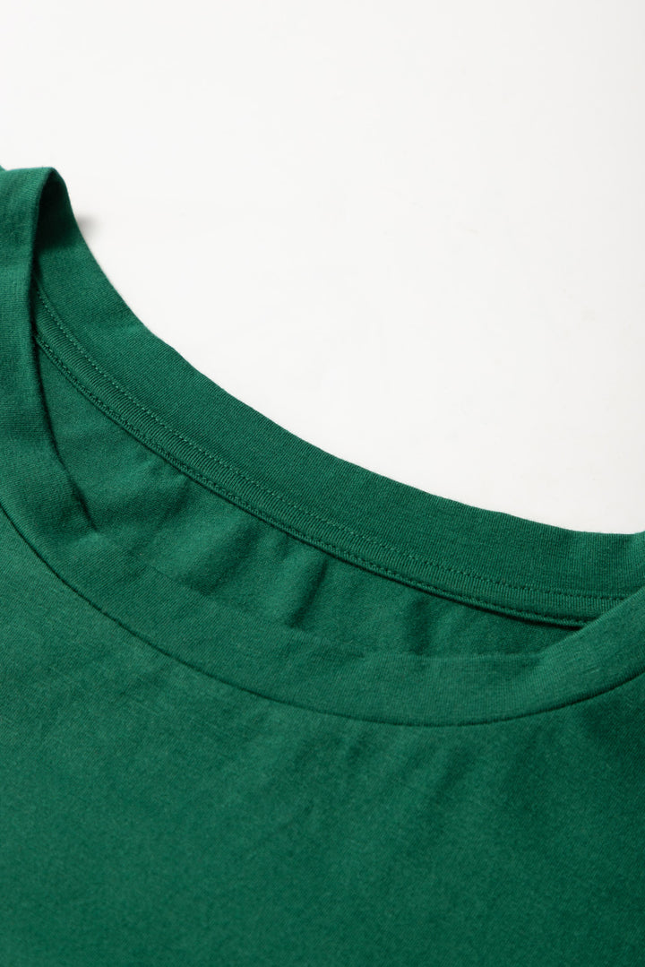Dark Green Round Neck Rolled Sleeve Plus Size T-shirt