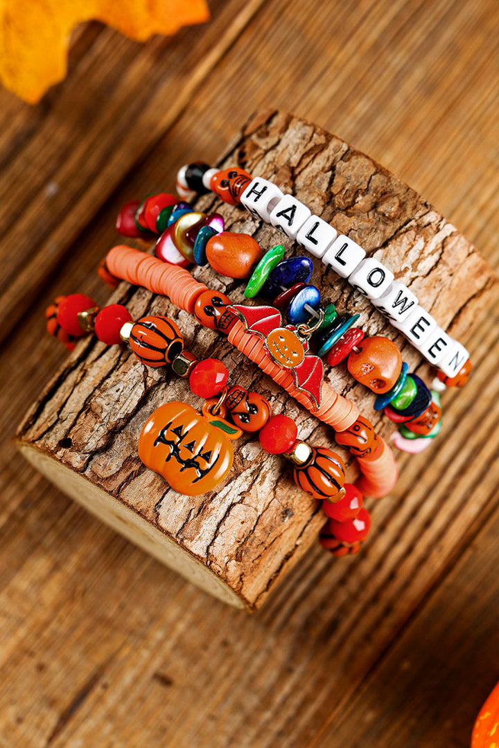 Lot de 4 bracelets d'Halloween en forme de citrouille, de chauve-souris et d'araignée