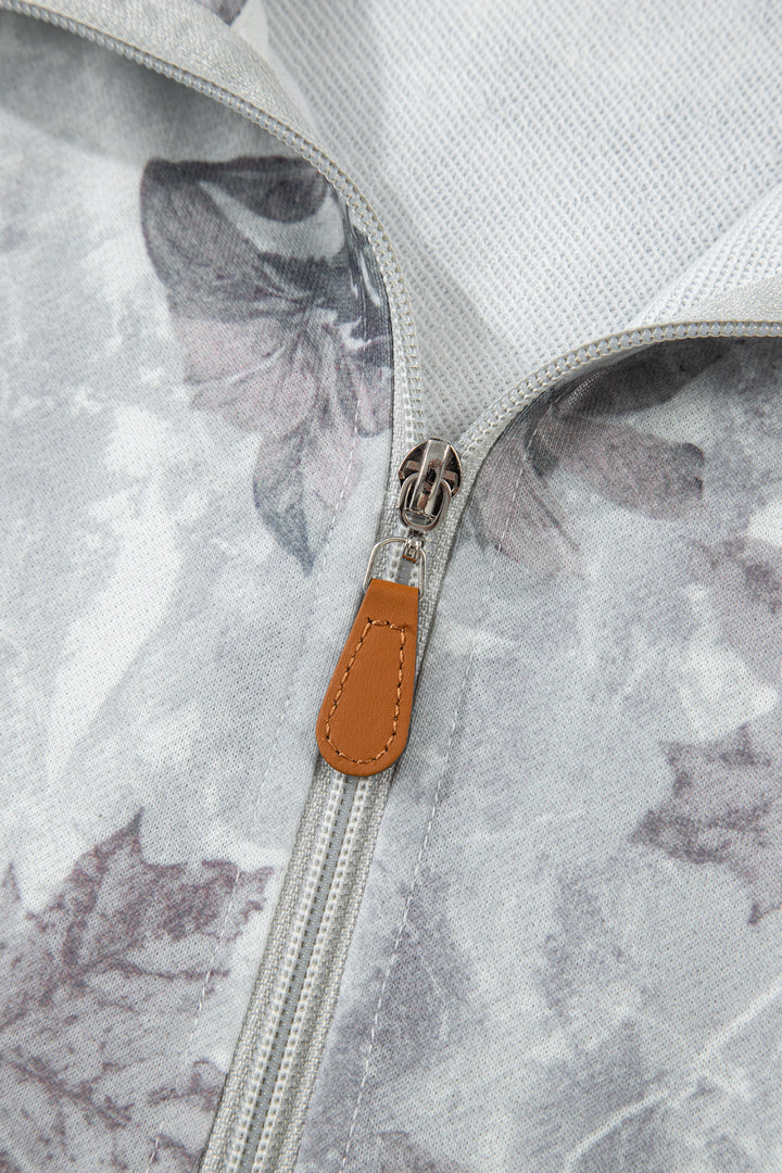 Camo Leaf Print Kangaroo Pocket Quarter Zip Hoodie