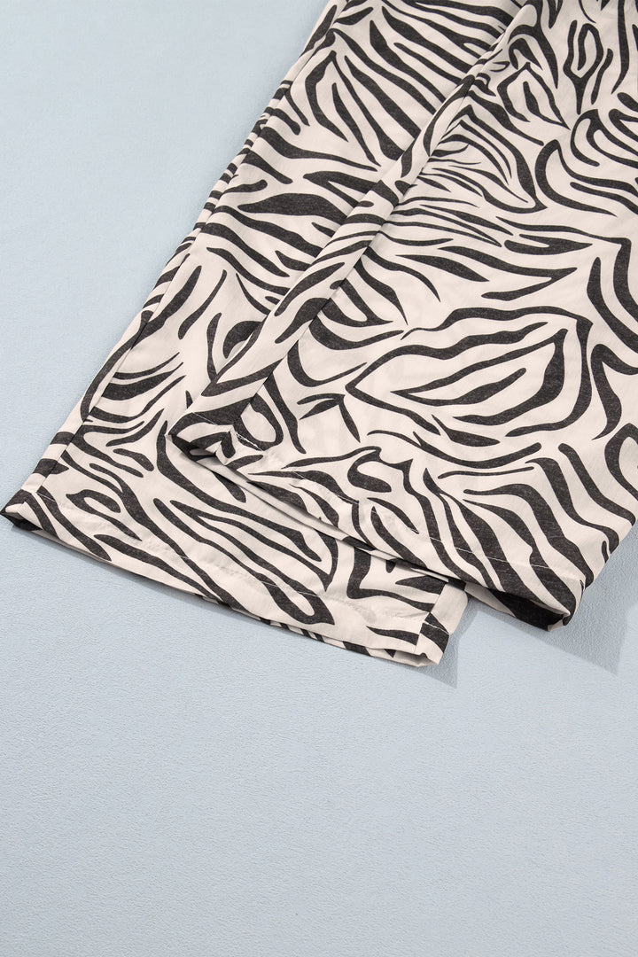 Multicolour Western Print Zebra Pattern Elastic Waist Pocket Full-Length Pants