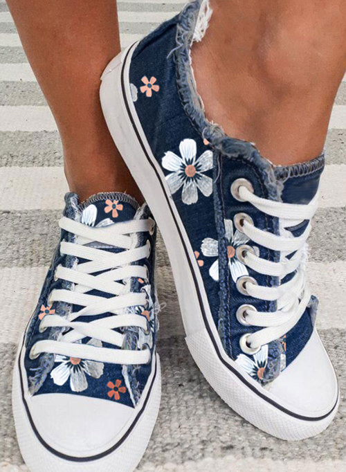 Floral Print Lace-up Canvas Sneakers