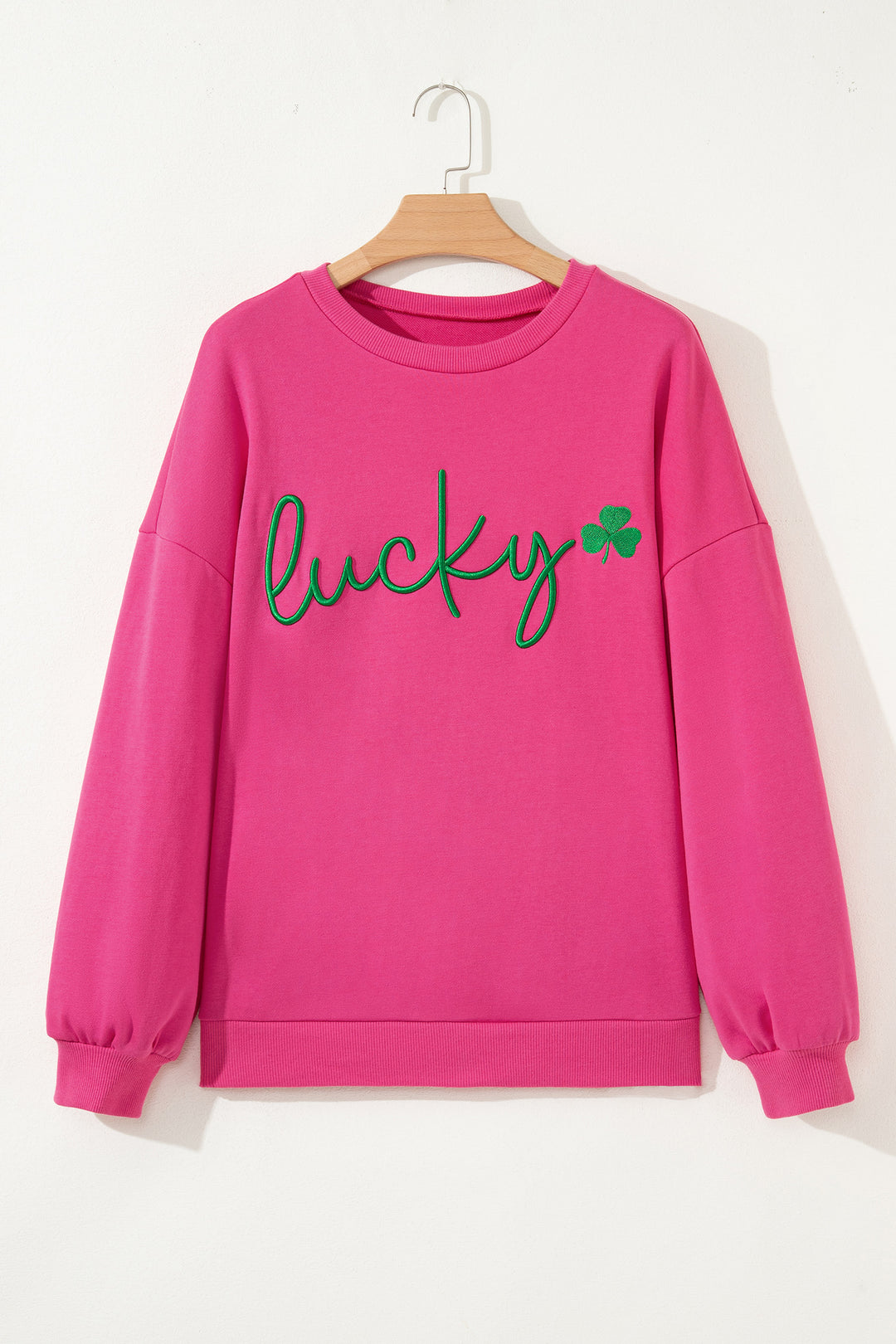 Lucky Clover Embroidered Loose Pullover Sweatshirt