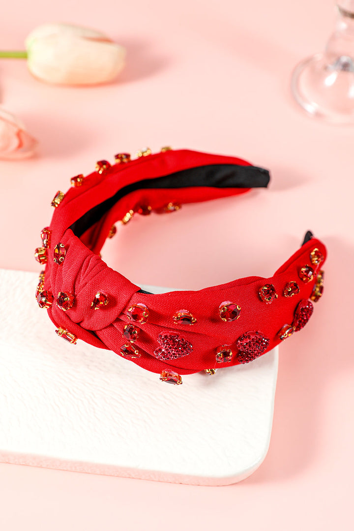 Serre-tête large noué en forme de cœur avec strass et verre