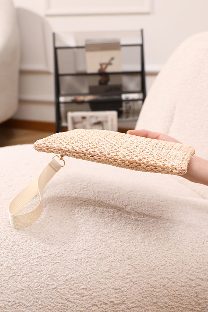 Sac à main carré tissé avec fermeture éclair et dragonne