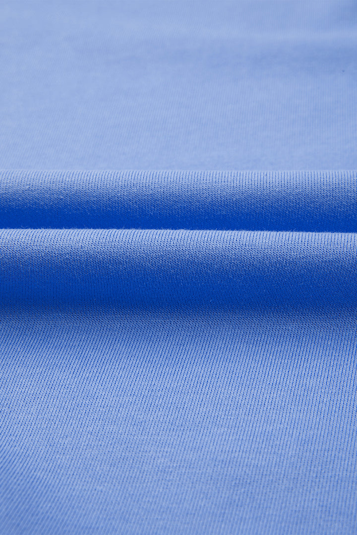 Blue Exposed Seam Colorblock Patchwork Ribbed Trim Pullover Sweatshirt