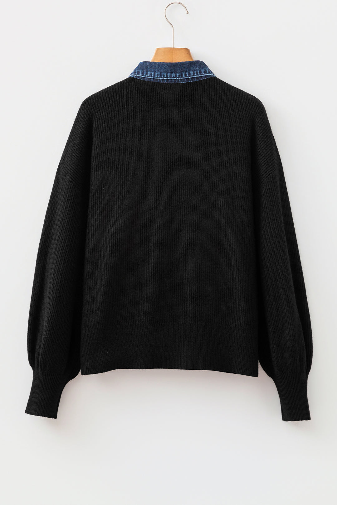 Color black Placket Paneling Shirt Collar Long Sleeve Cardigan