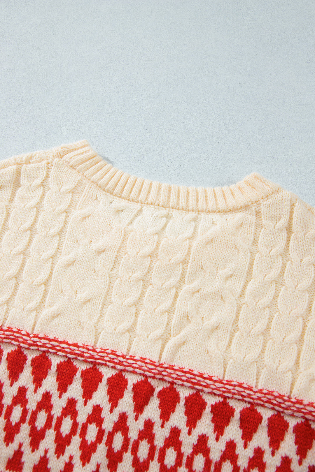 Red Western Print Round Neck Long Sleeve Shift Sweater