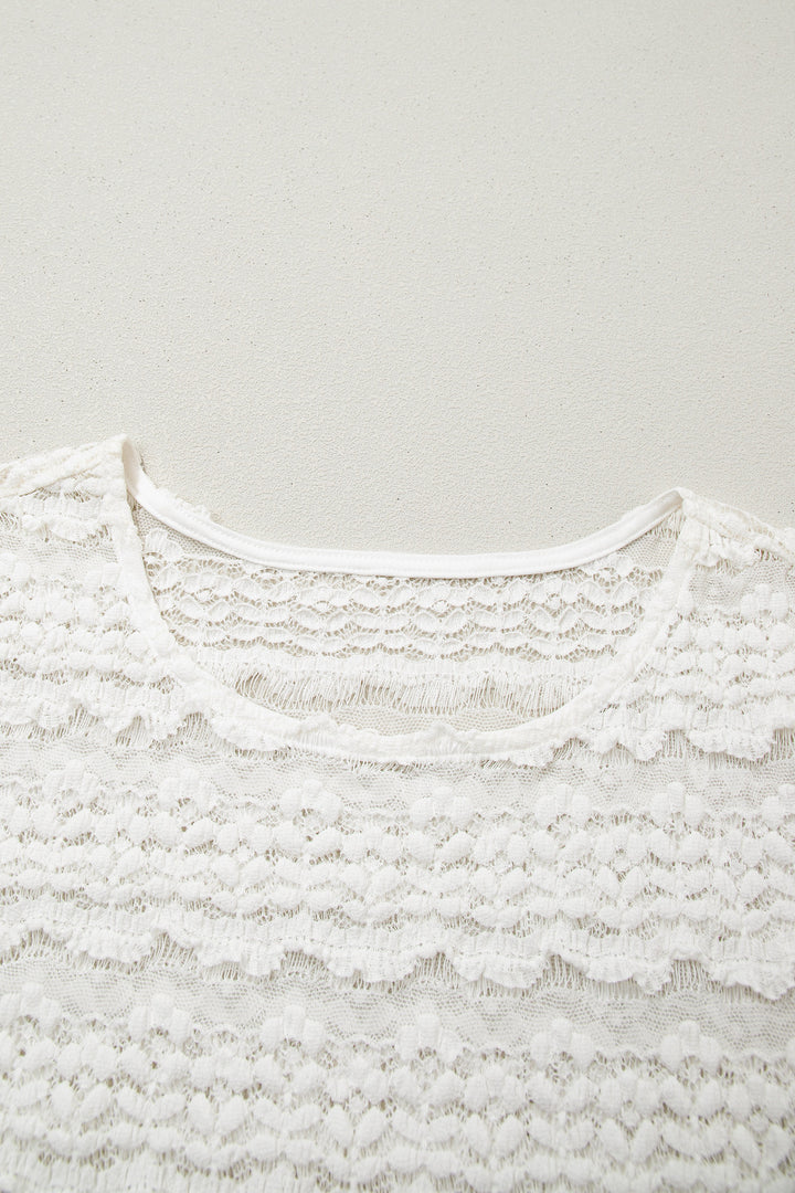 White Sheer Lace Short Sleeve Top