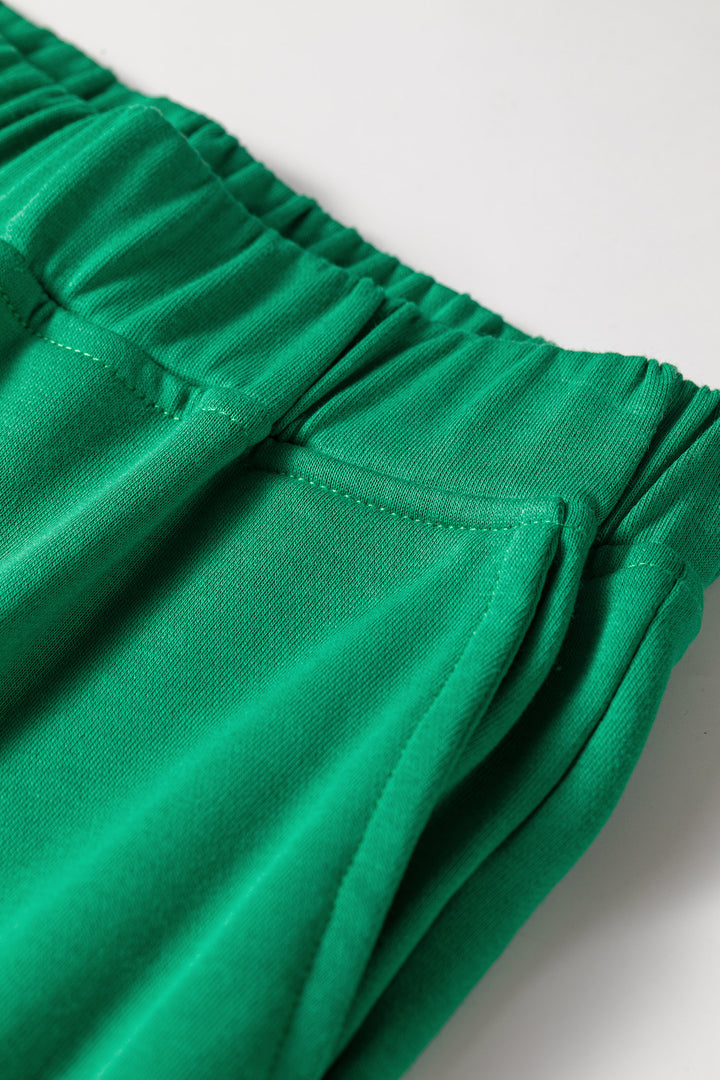 Bright Green Solid Color Hooded Long Sleeve Elastic Waist Pocket Pant Set