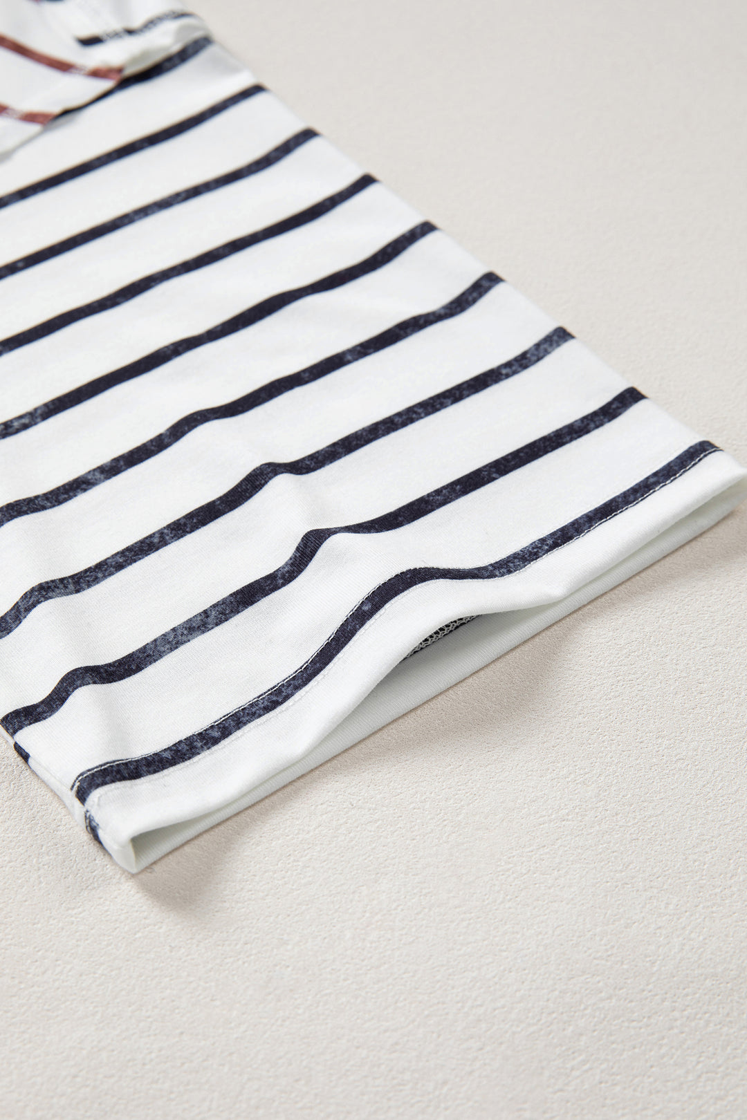 Khaki Stripe Colorblock 3/4 Sleeve Loose T Shirt